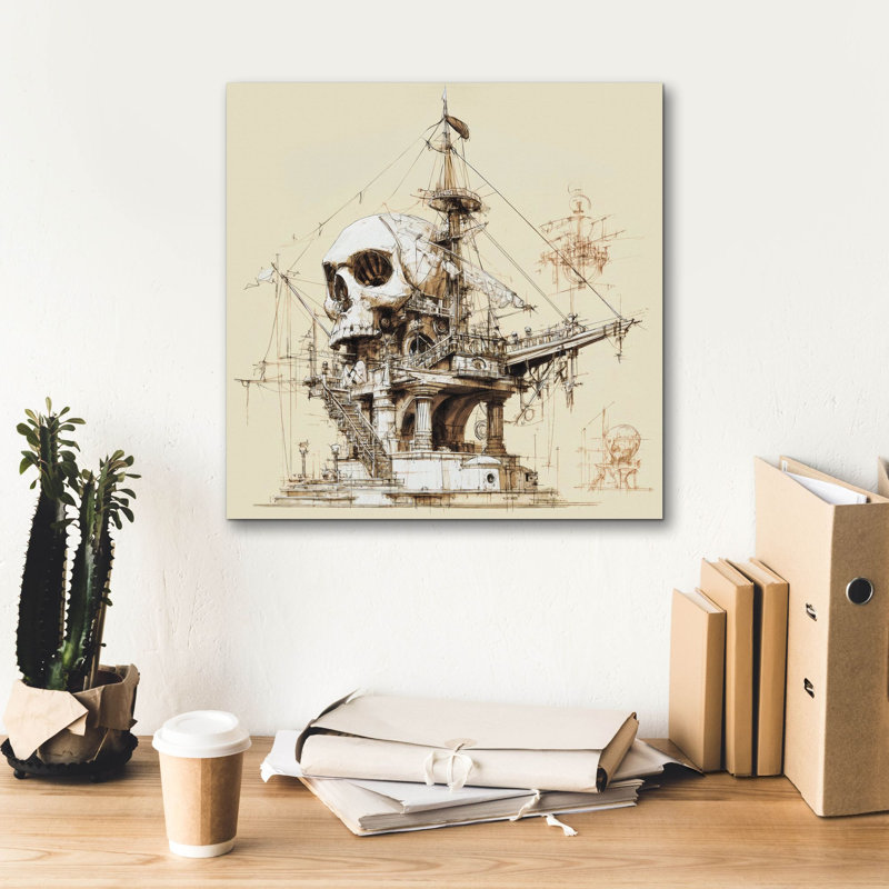  «Pirate Ship Blueprint 2» par Ann Klee, art mural sur toile, 18 po x 18 po, H 18 po x l 18 po