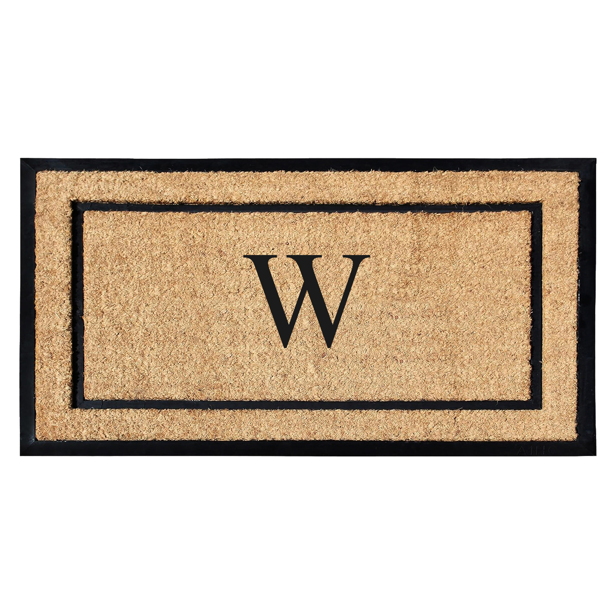 Danielian Rubber Coir Classic Border Monogrammed Doormat  24" x 48" Non-Slip Outdoor Door Mat, W