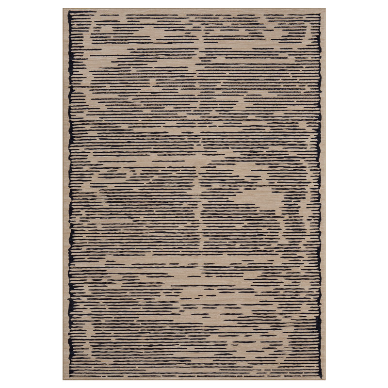 Ultra Thin Washable Geometric Area Rug for Living Room – Soft Non-Slip Low Pile Carpet – Neutral Black Gray – Modern Home Decor – 8x10ft, USA