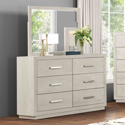 Commode avec miroir gris clair et six tiroirs de rangement
