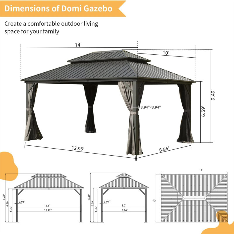 Outdoor Aluminum Patio Gazebo, 22.72 (ft.) x 14 (ft.), Khaki