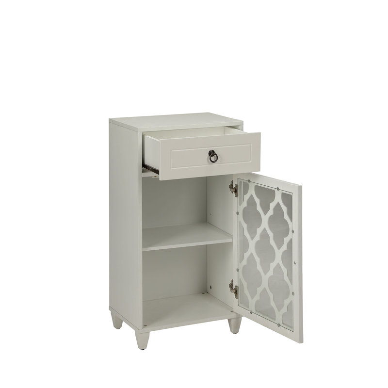 Table d'appoint à finition blanche avec tiroir et porte vitrée Ceara - Table d'appoint compacte pour le salon