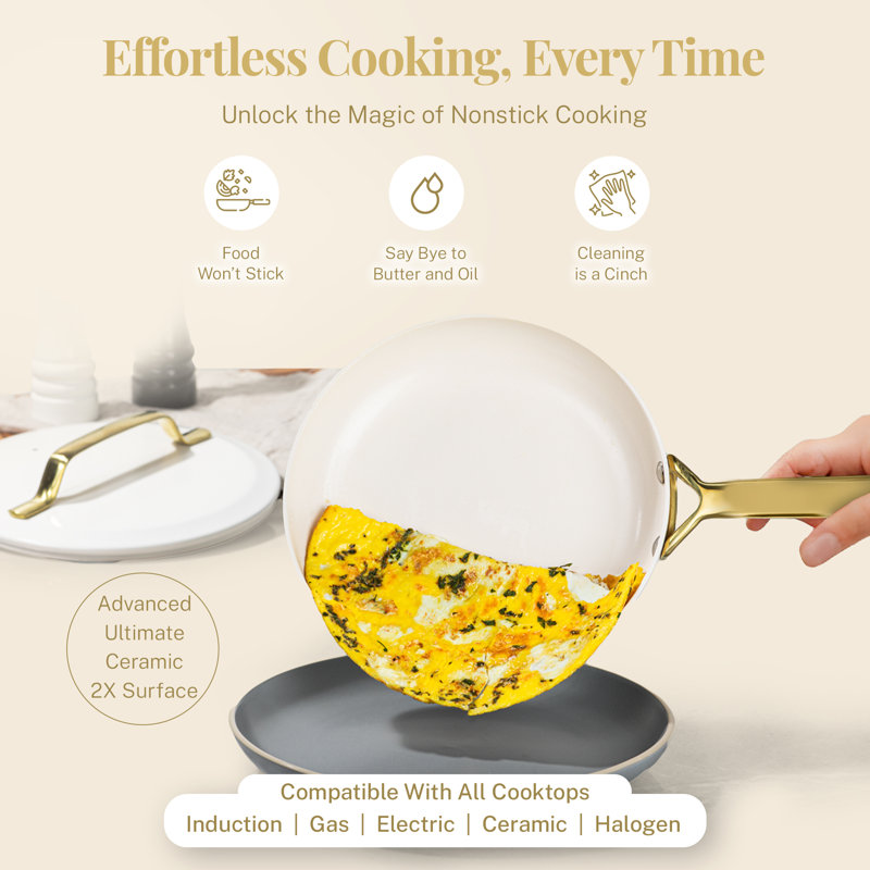 Cream and Gold 11-Piece Nonstick Aluminum Cookware Set