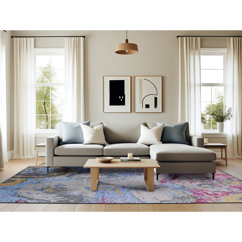 Tapis gris / bleu / rouge, Rectangle 6 pi x 9 pi