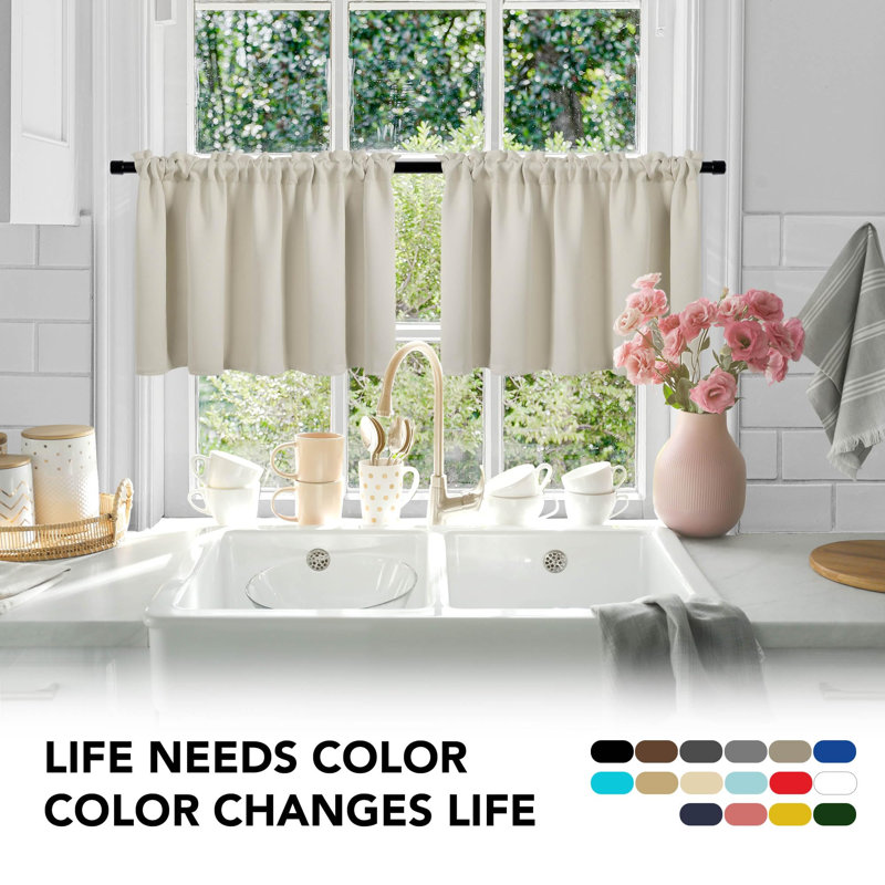 Short Room Darkening Thermal Insulated Window Curtains (Set of 2), Light Beige, 42" W x 36" L