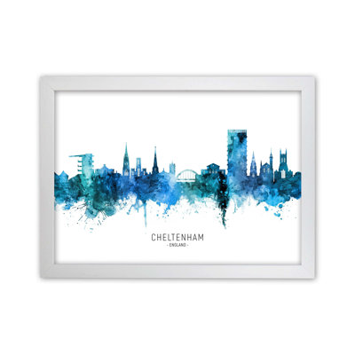 Cheltenham England Skyline Blue City Name by Michael Tompsett - Print