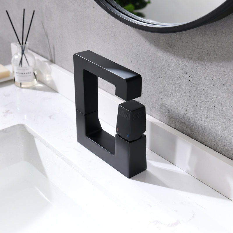 One-Handle Single Hole Modern Bathroom Sink Faucet with All-In-One Kit Space-Saving Rotatable Spout, Black