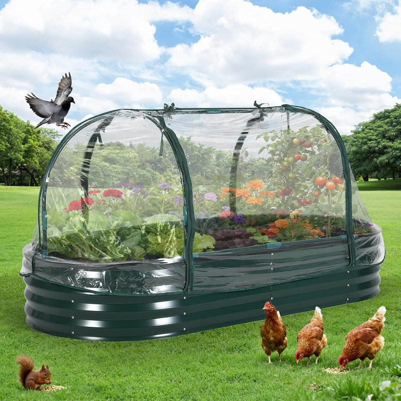 Lit de jardin surélevé extérieur 6x3x1ft avec housse, Vert