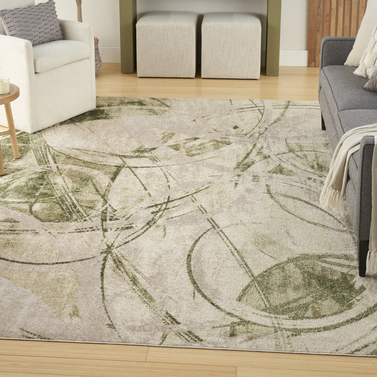Astra Machine Washable Beige Green Modern Indoor Rug