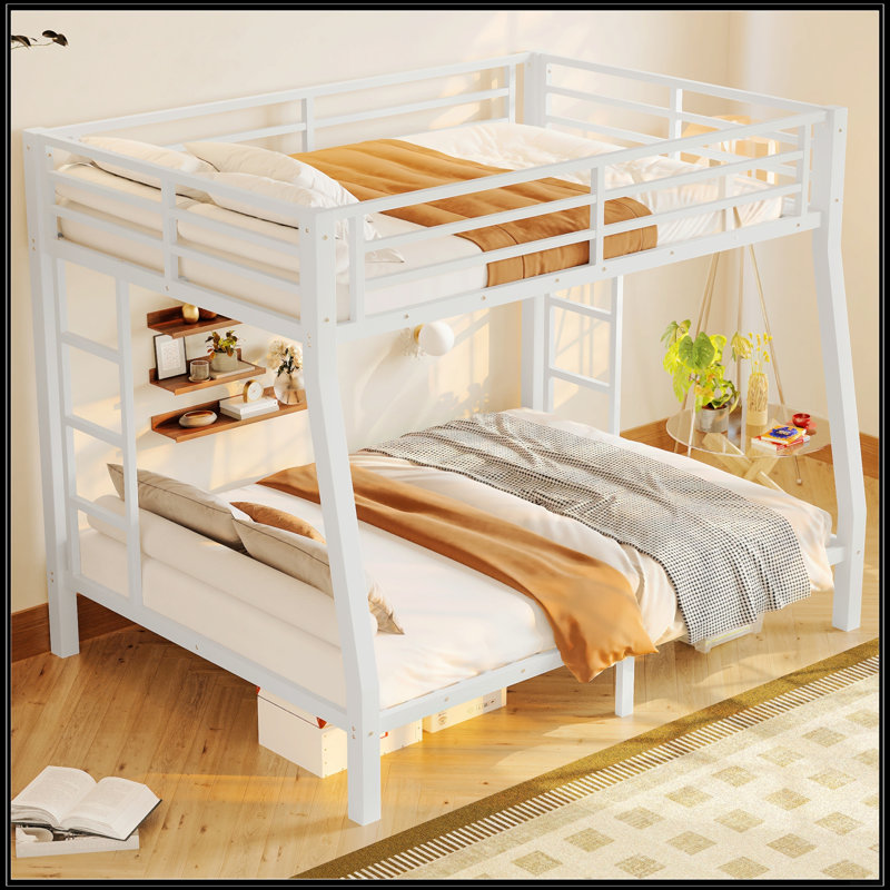 Lit superposé au dessus d'un grand lit double en métal pour les adolescents et les adultes, peu encombrant, réduit le bruit, pas besoin de sommier tapissier