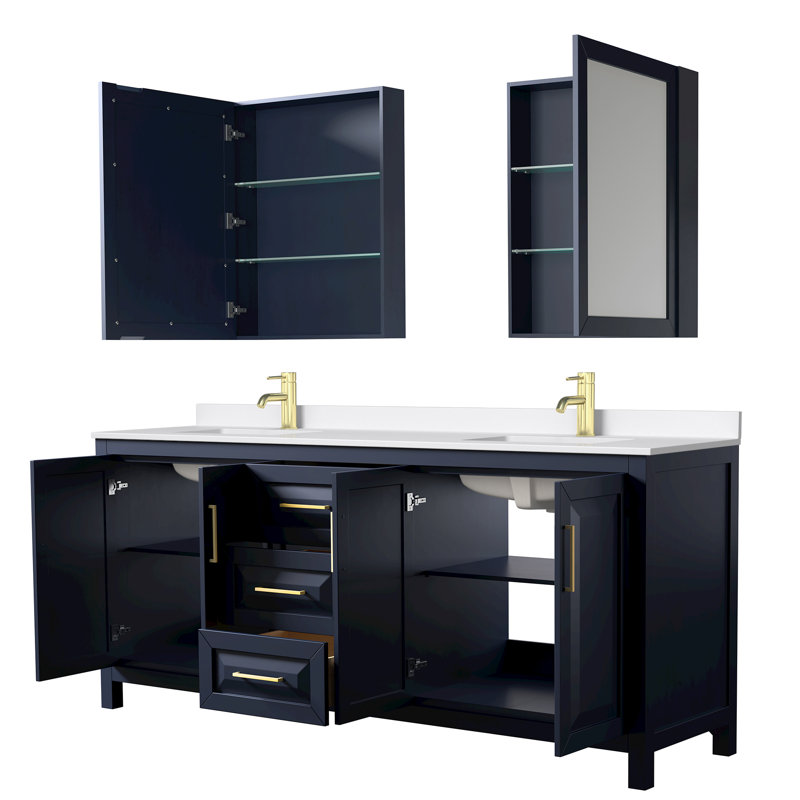 Daria 80'' W Vanity, Blue, Brushed Gold, White Quartz