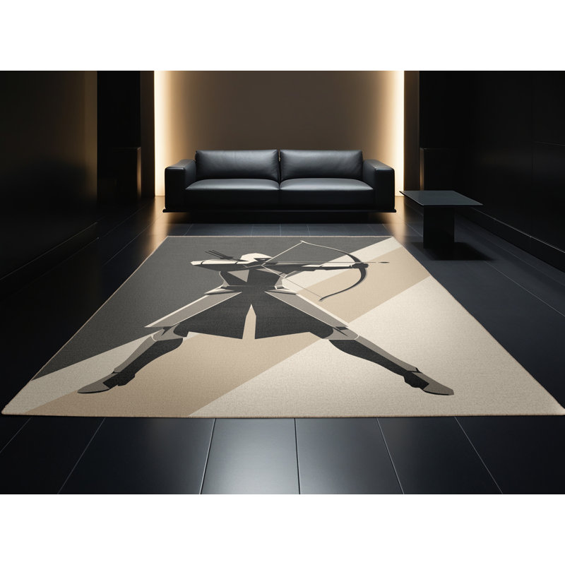 Tapis beige et moderne moderne et contemporain lavable à la machine Brennan Crossbowman, 5 x 8