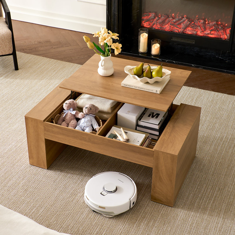 Lift Top Coffee Table with Hidden Storage, Wooden Rectangle Center Table for Home Living Room Office, Oak