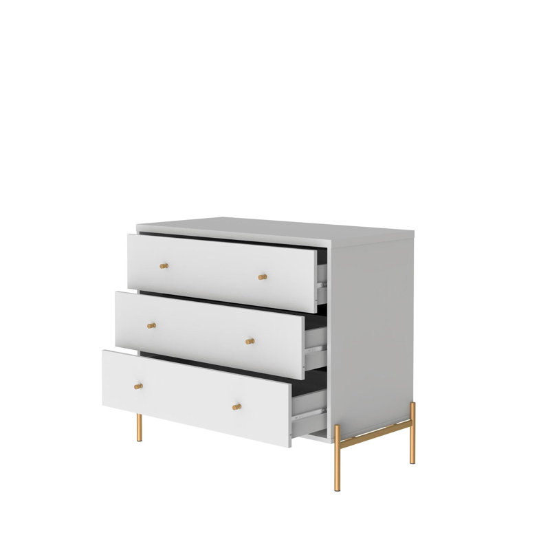 Commode 3 tiroirs l 36,96 po Gumtow, Blanc brillant