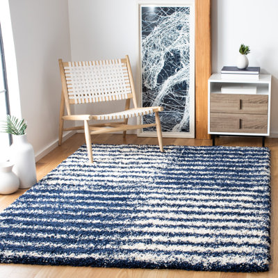 Tapis rayé bleu marine / ivoire Gasaway