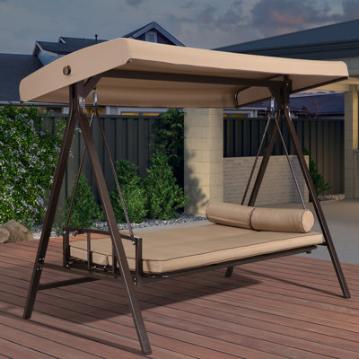 Balancelle de véranda 3 places avec dossier réglable, coussin et coussins inclus Chatal Arlmont & Co., beige