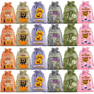 Petits sacs-cadeaux d'Halloween en toile de jute avec cordon Petites pochettes en jute