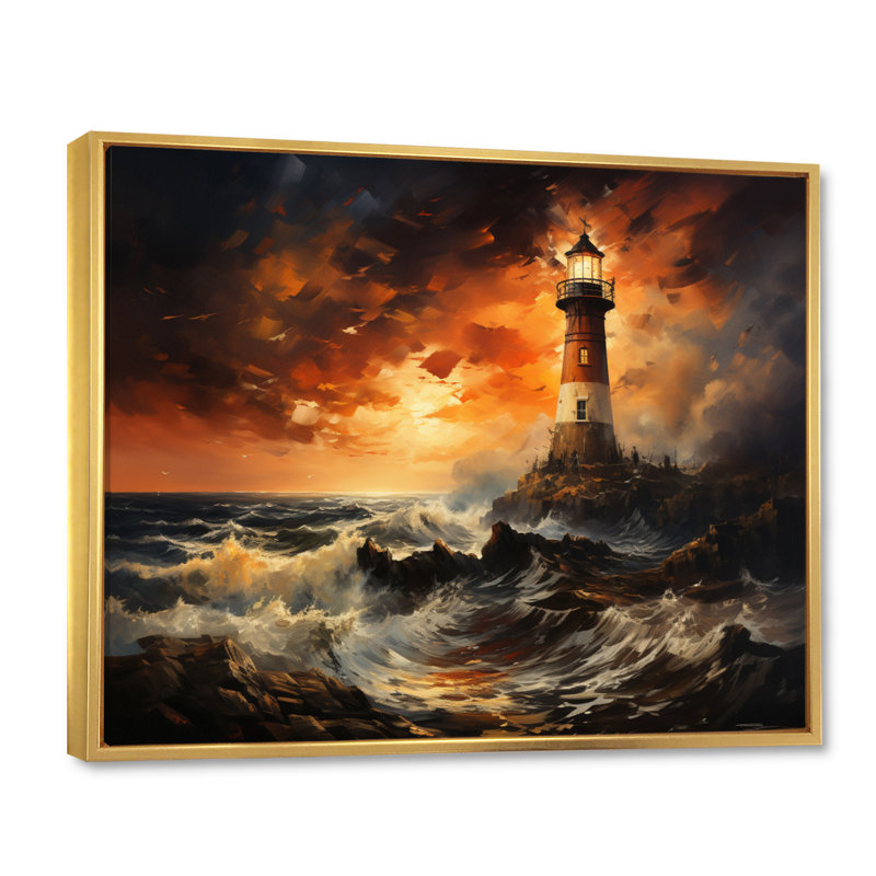 Phare du Danemark, lueur - art mural Danemark, 34" H x 44" W, Cadre flottant doré