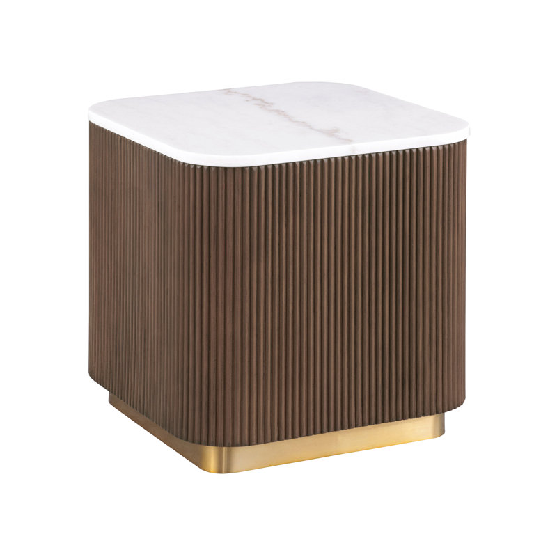 Table de bout carrée en marbre l 19,5 po avec base dorée Kirtin, Brun