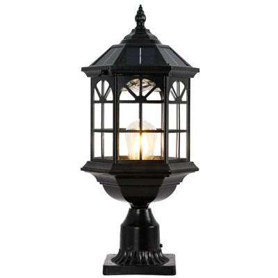 19.7" Outdoor Hardwired and Solar Powered Pier Black Lamp Posts Light Fixture With Pier Mount Base, Waterproof Outdoor Pole Lights For Yard Garage Porch Patio