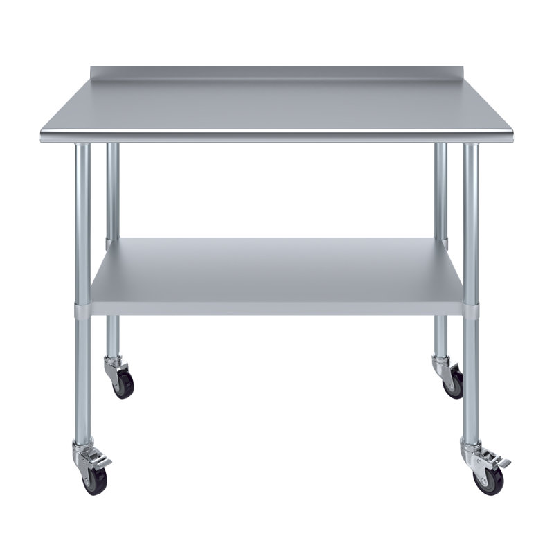 48'' Stainless Steel Work Table with Backsplash and Casters