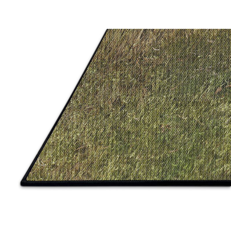 Tapis vert / brun en laine / polyester tissé à la machine, Rectangle 7 pi x 9 pi