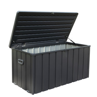 100 Gallon Patio Storage Bin - Waterproof, Lockable For Garden Tools & Beach Gear Dark Gray Box Holds Outdoor Supplies Pool Accessories