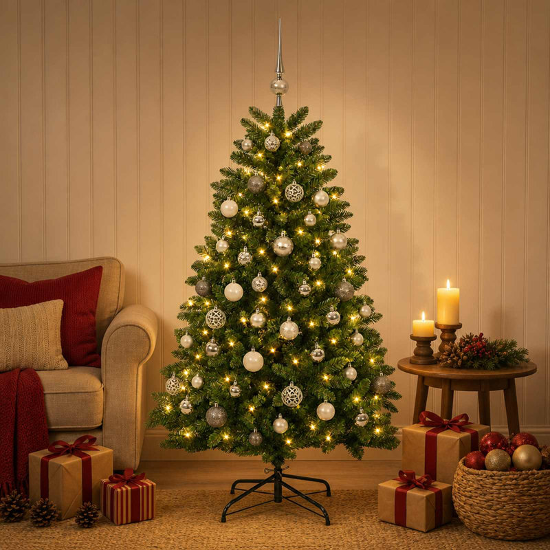 Christmas Tree, Ø 88 x 120 cm, with 150 LEDs&gold balls, Dark Green