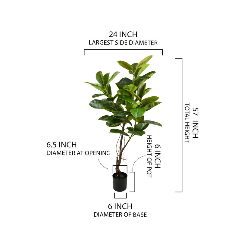  Artificial Rubber Plant – Tall Faux Potted Tree With Lush Green Leaves & Natural Trunk – Low-Maintenance Floor Décor For Home, Office, Or Living Spaces, 24" Diameter & 57" Tall
