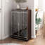 Armoire à chaussures élégante avec miroir pour l'entrée - brun avec verre givré et poignées en métal argenté
