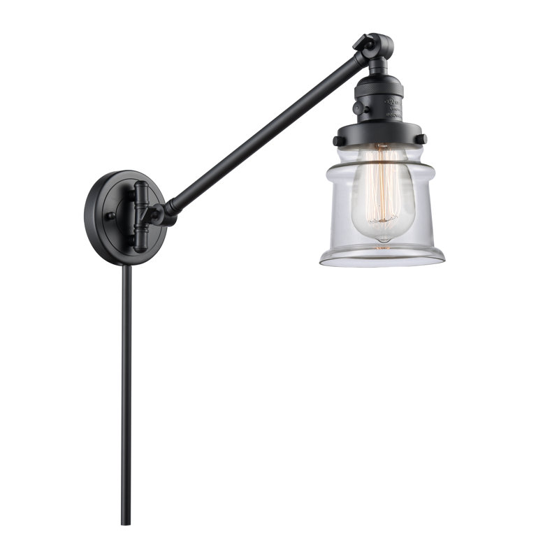 Alaric LED Plug-in Wall Sconce, 3.5 Watt Vintage LED Bulb, Matte Black, Clear