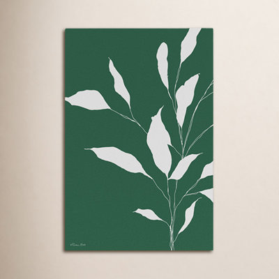 Emerald Hush I - Contemporary  Modern Farmhouse Green Background Botanical Stark Contrast Leaves Silhouette Style Art Art