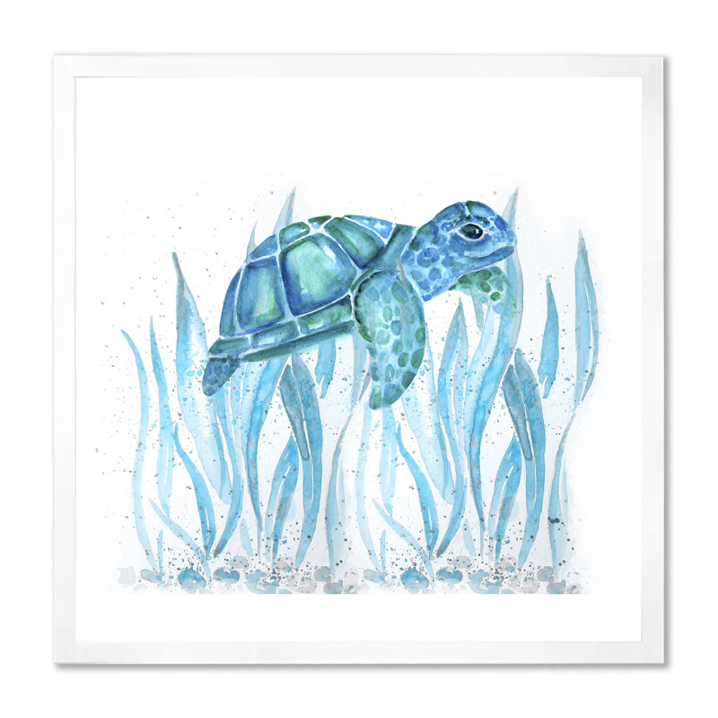 Aquarelle, art de la tortue, H 16 po x l 16 po x P 1 po, Toile blanche avec cadre photo