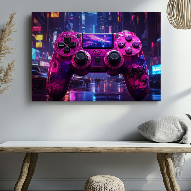 Wall Art Graffiti néon gamer rose et mauve contrôleur avec Cyberpunk Vibes quelle toile prête à accrocher galerie enveloppée Home Decor Decor