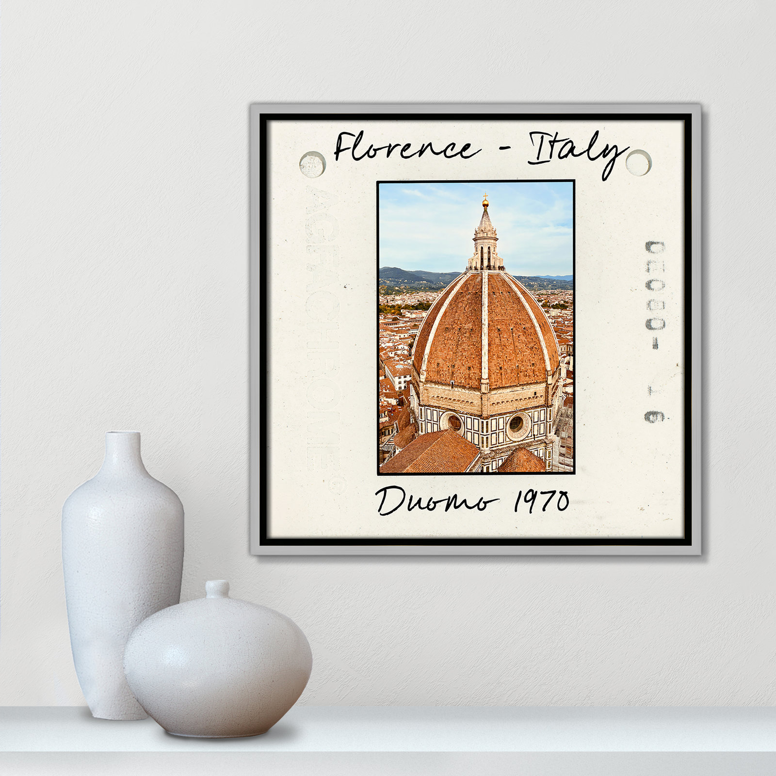 Travel Slide Collection "Florence, Italy - Duomo" Print, Silver Floater Framed Canvas, 17.5" H x 17.5" W x 2" D