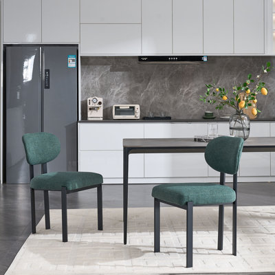 Modern Green Upholstered Kitchen Dining Chairs Set of 2, Dining Chairs with Black Metal Legs