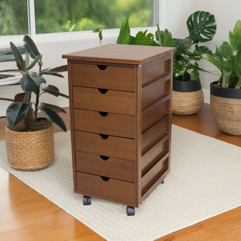 6 Drawer Storage Drawer with Locking Wheels, Caramel