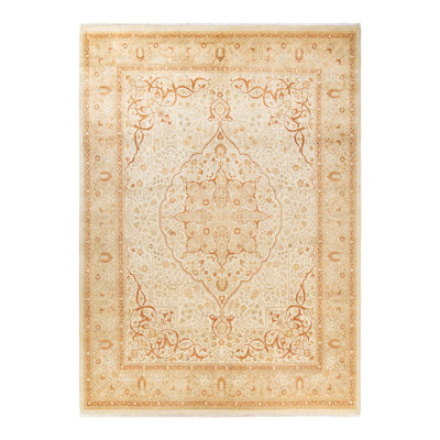 Tapis ivoire traditionnel noué à la main de conception unique 8 pi 1 po x 10 pi 10 po Keller