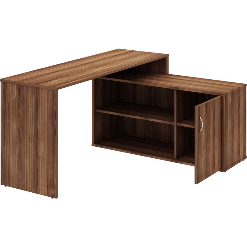 Walnut L-Shape Workstation with Filing Cabinet