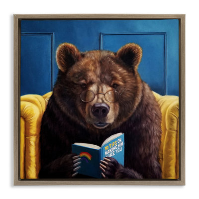 Ours lisant un livre sur toile flottant, art mural par Lucia Heffernan