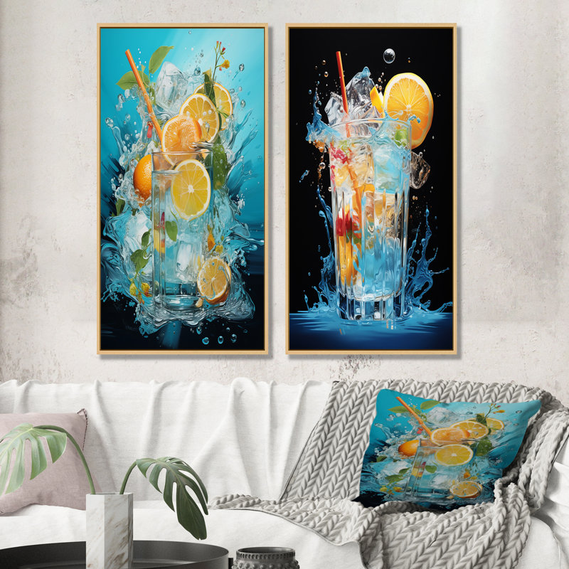 Tom Collins, ensemble de 2 impressions sur toile en forme de cascade d'agrumes, H 40 po x l 41 po, Encadrement brun