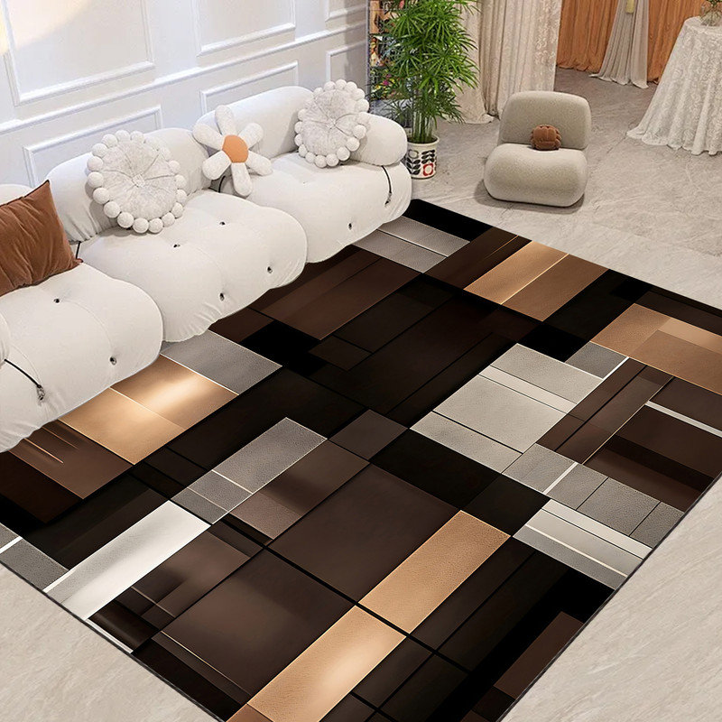  Tapis d'intérieur moderne de 5 x 7 pi avec tapis en caoutchouc antidérapant pour sous la table de salle à manger, bloc géométrique