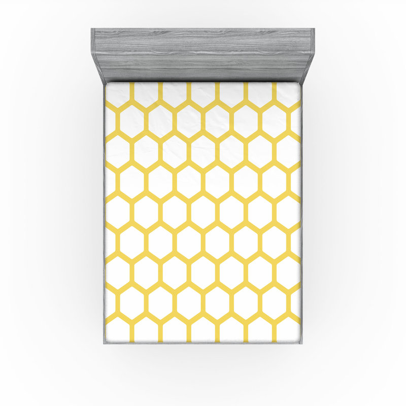Drap-housse orange Ambesonne, Jaune / blanc géométrique, Drap-housse de taille double
