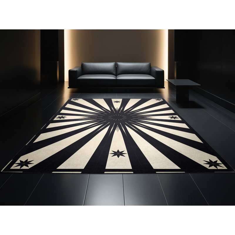 Tapis doux et moelleux Earls Posh & Luxe Starburst en gris - reliure noire, 2x3