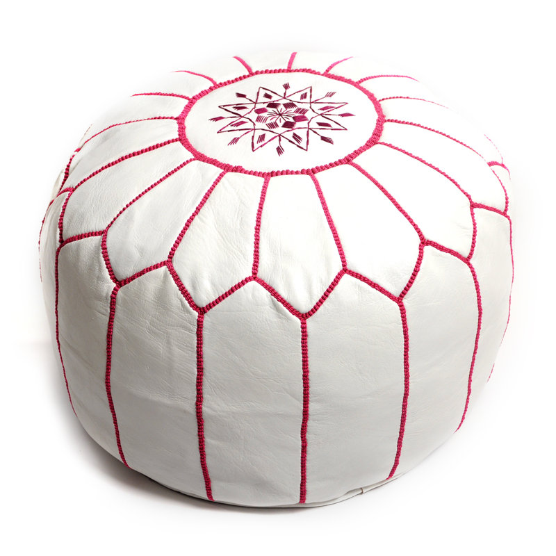 Leather Pouf, Fuchsia