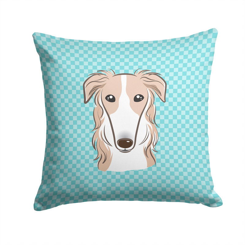 Coussin décoratif intérieur/extérieur barzoï damier, H 14 po x l 14 po x P 4 po, Bleu
