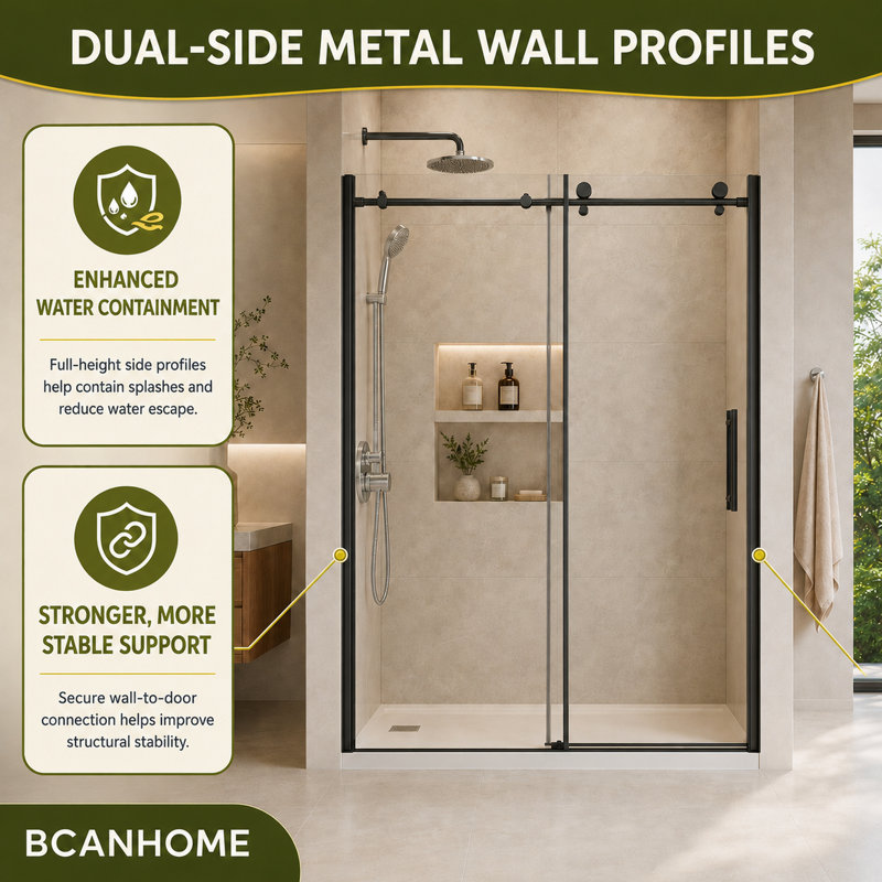 BCANHOME 56–60"W x 76"H Frameless Sliding Shower Door–10 mm (3/8") Tempered Glass with Tempered Glass (Matte Black)