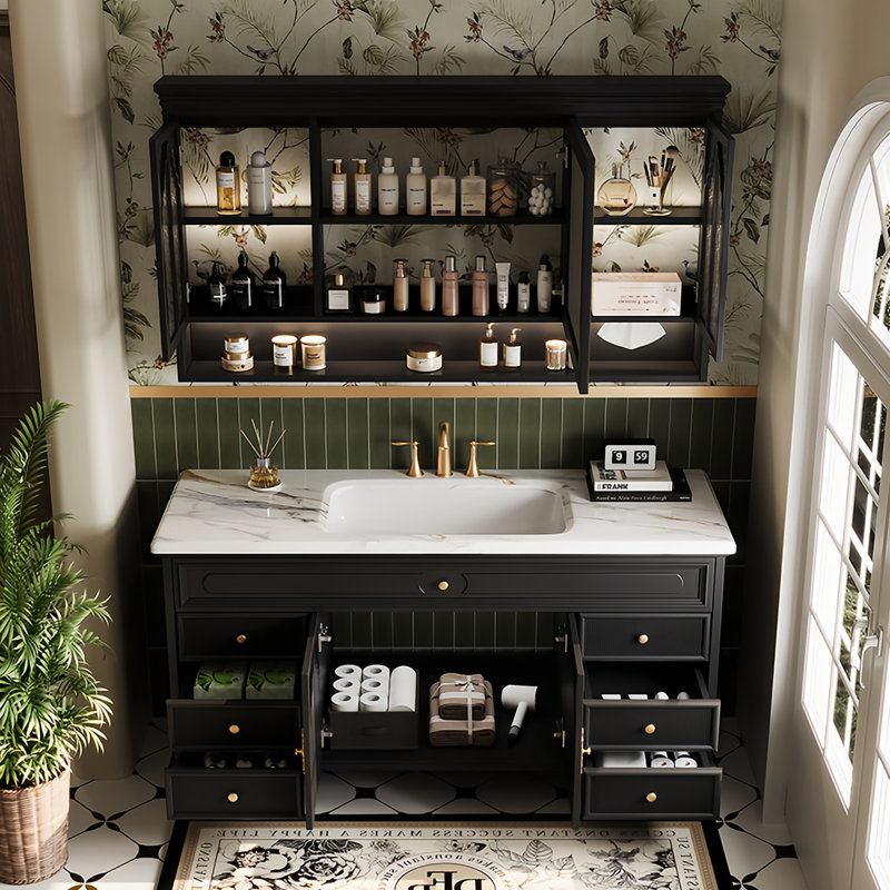 Smart bathroom cabinet in French retro style, 32.28" H x 47.24" W x 21.65" D