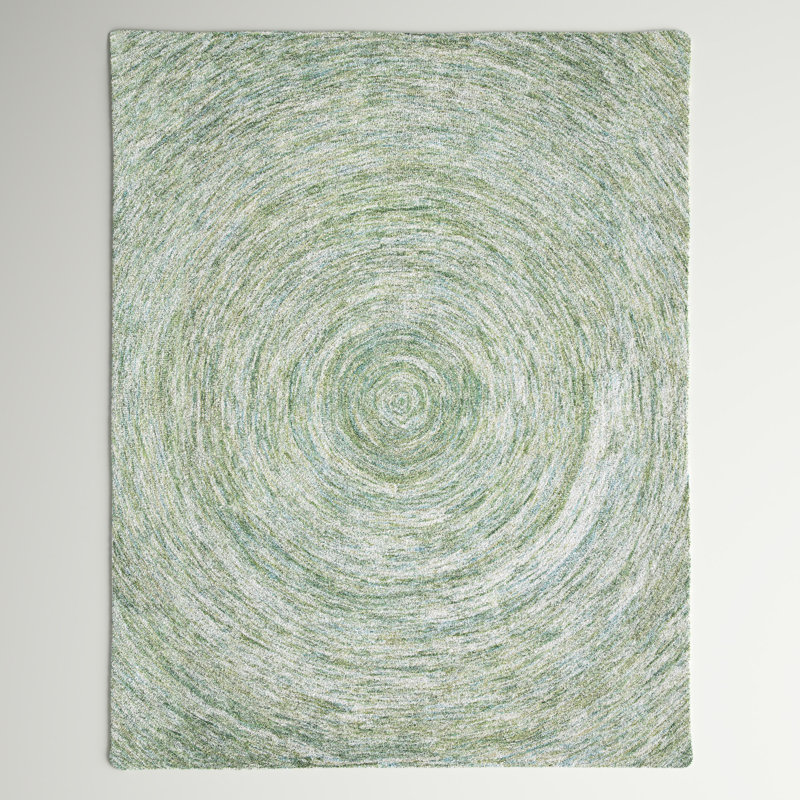 Tapis vert sauge / vert en laine touffeté à la main Moneta, Rectangle 8 pi x 10 pi