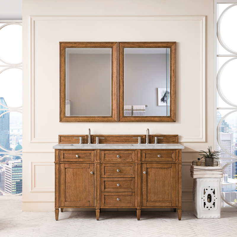 Brittany 60'' W Double Vanity, Saddle Brown, Victorian Silver, 8" Widespread